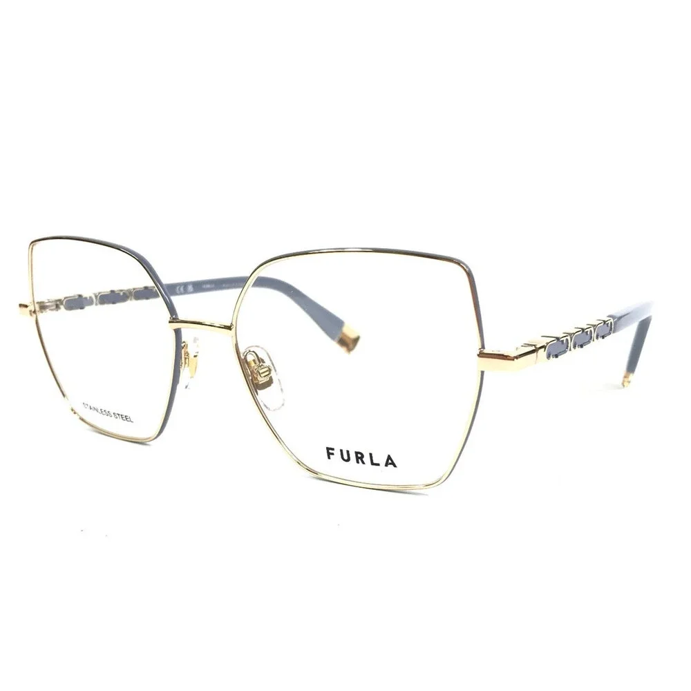 Furla Eyeglasses Frames VFU835 COL.0E91 Blue Gold Butterfly Wire Rim 54-16-140
